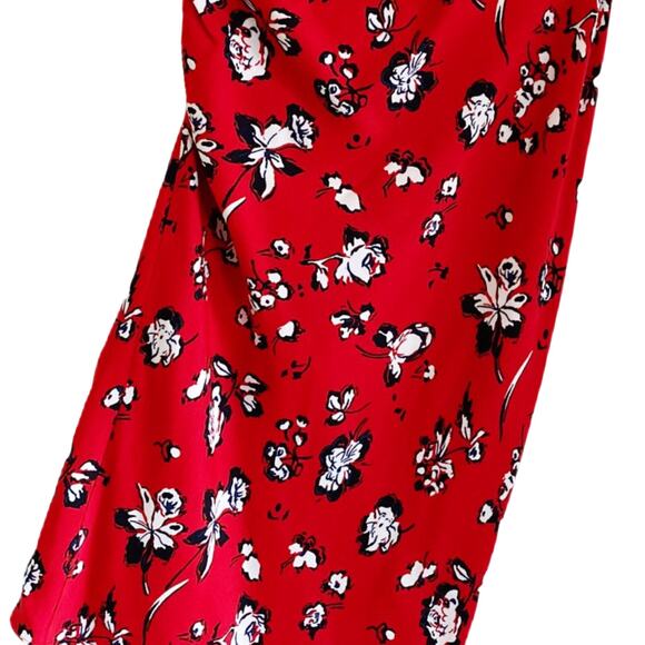 VERONICA BEARD Skirt Cheryl Red Floral Printed Ruched Midi Assymetric Hem 0 NWT - Picture 6 of 9